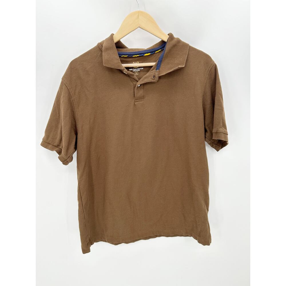 Club Room Shirt Men LARGE Brown Short Sleeve‎ Collared Polo 100% Pima Cotton